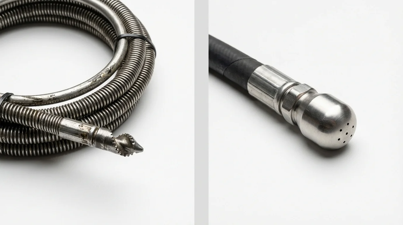 Drain snake cable and hydro jetting nozzle used for drain cleaning in Shelley, ID