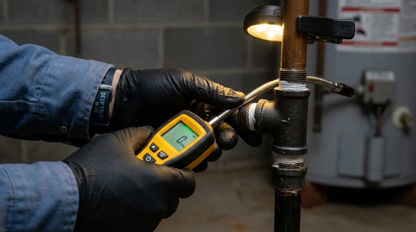 Gas leak detection with electronic sniffer by Johns Plumbing LLC in Shelley