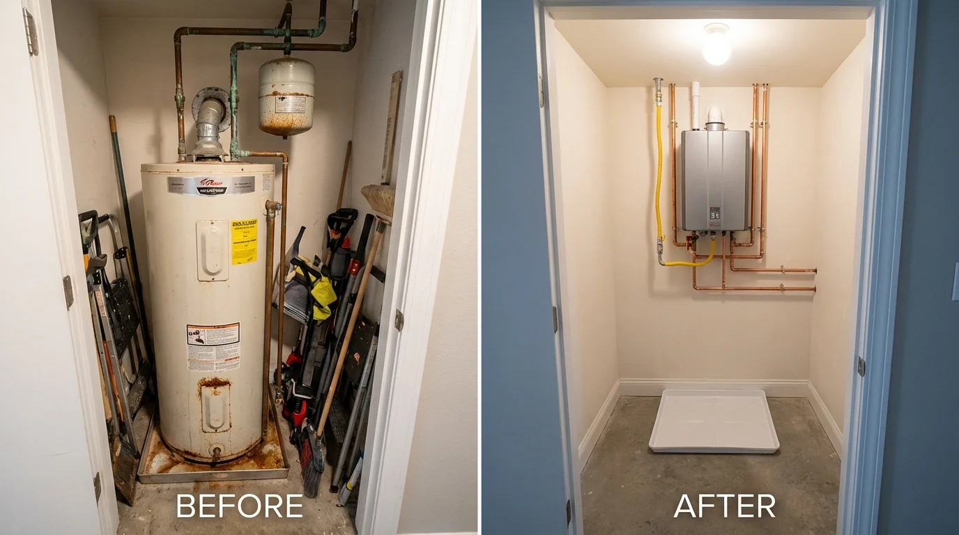 Tank water heater versus wall-mounted tankless unit comparison for Shelley, ID homeowners