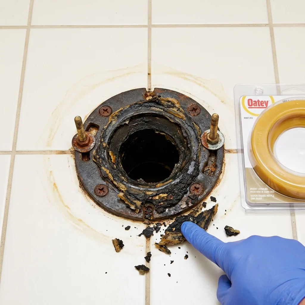 Failed wax ring showing water seepage at the base of a toilet in a Shelley, ID home